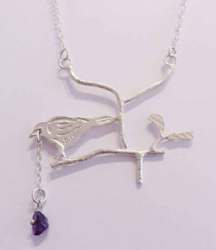 Bird Necklace with Amethyst